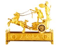 M01 French Ormolu Two Horse Chariot Clock, 'The Chariot of Telemachus'. - afbeelding 1