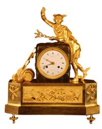 M73 French gilt bronze mantel clock, member of the 'Au bon Sauvage' familie, with a gilt statue of 'Mercury/Hermes' - image 1