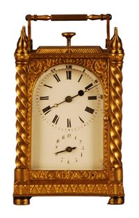 C20 Gilt bronze Pendule D'Officier with quarter repetition and alarm - image 1