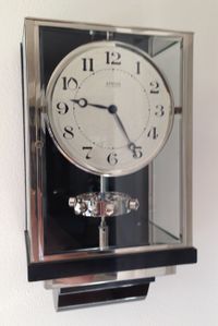 W39 Large Nickel Plated Art Deco J. L. Reutter Wall Hanging Three-Glass Atmos Clock. - image 2