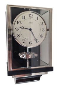 W39 Large Nickel Plated Art Deco J. L. Reutter Wall Hanging Three-Glass Atmos Clock. - image 1