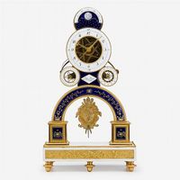 S20 Franse Directoire vuurvergulde en email skeletpendule met meerdere complicaties - afbeelding 2