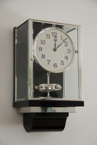 W41 Large Nickel Plated Art Deco J. L. Reutter Wall Hanging Three-Glass Atmos Clock. - image 2