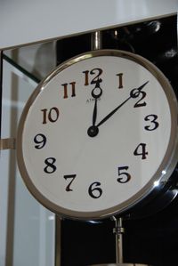 W41 Large Nickel Plated Art Deco J. L. Reutter Wall Hanging Three-Glass Atmos Clock. - image 3