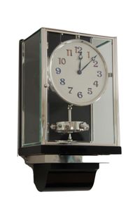 W41 Large Nickel Plated Art Deco J. L. Reutter Wall Hanging Three-Glass Atmos Clock. - image 1