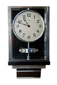 W45 Large Nickel Plated Art Deco J. L. Reutter Wall Hanging Three-Glass Atmos Clock. - image 1