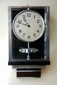 W45 Large Nickel Plated Art Deco J. L. Reutter Wall Hanging Three-Glass Atmos Clock. - image 2