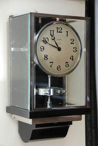 W45 Large Nickel Plated Art Deco J. L. Reutter Wall Hanging Three-Glass Atmos Clock. - image 3