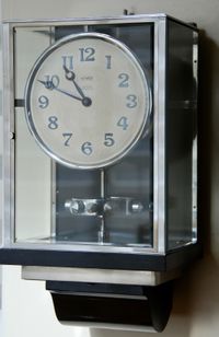 W45 Large Nickel Plated Art Deco J. L. Reutter Wall Hanging Three-Glass Atmos Clock. - image 4