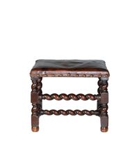 Fine Pair 17th Century Twist Baroque Walnut Stools with Leather Upholstering - image 2