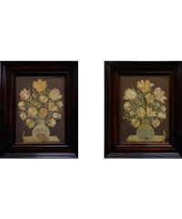 Een Paar Geborduurde Stillevens van een Boeket Tulpen - afbeelding 1