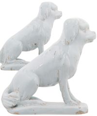 Een Paar Zittende Honden in Wit Delfts Aardewerk - afbeelding 3