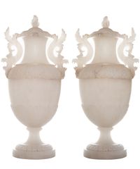 XIX Century Pair of Large Italian Alabaster Covered Urns - image 1