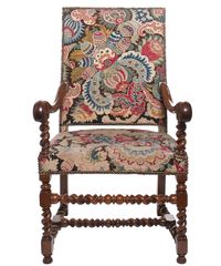 A Good Walnut Needlepoint Louis XIV Arm Chair - afbeelding 1