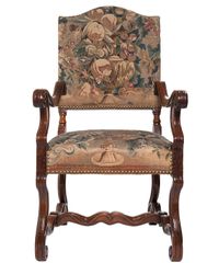 A Good Pair of Gobelin Upholstered Walnut Louis XIV Arm Chairs - image 4
