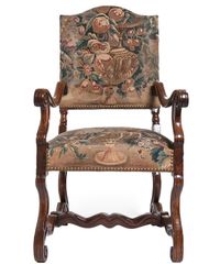 A Good Pair of Gobelin Upholstered Walnut Louis XIV Arm Chairs - image 5