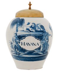Een Blauw-Witte Tabakspot in Delfts Aardewerk 'Havana' - afbeelding 1