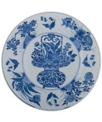 Three Blue and White Kangxi  Dishes, with Flowerbasket - afbeelding 2