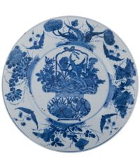 Three Blue and White Kangxi  Dishes, with Flowerbasket - afbeelding 3