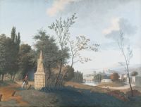 Josephus Augustus Knip - Gouache op Papier - Italiaans Landschap met Figuren - afbeelding 1