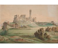 Paar Gouaches op Papier - Zicht van Frankenstein Kasteel - Landschap in Königstein - afbeelding 4