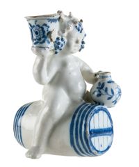 A Blue and White Dutch Delft Bacchus on Wine Barrel - image 2