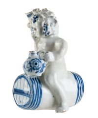 A Blue and White Dutch Delft Bacchus on Wine Barrel - image 3