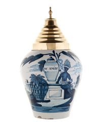 A Set of Five Blue and White Dutch Delft 'VOC' Tobacco Jars - afbeelding 4