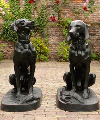 A Pair of French Life-Size Models of Hounds Entitled 'Deux Chiens Assis' - image 1