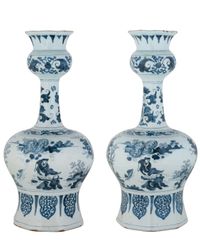 A Pair Blue and White Dutch Delft 'Knobbelvases' - image 2