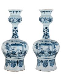 A Pair Blue and White Dutch Delft 'Knobbelvases' - image 1