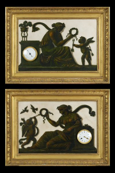Pair of Empire Trompe l’Oeil paintings with a clock and barometer, Piat Joseph Sauvage