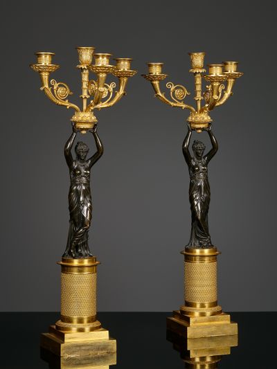 Pair of French Empire four-light candelabra