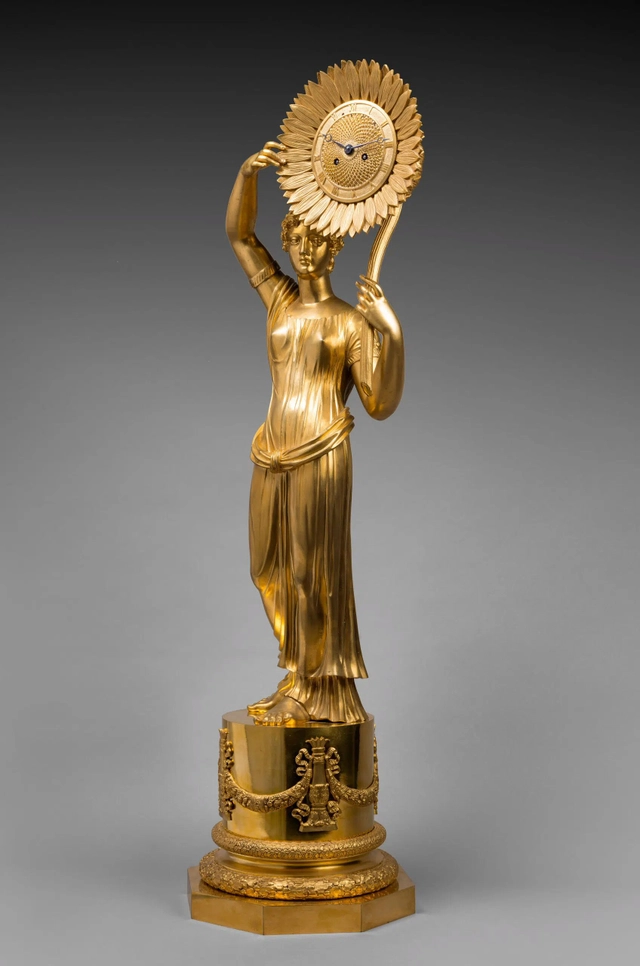 Pendule Franse, Clytia met zonnebloem, sculptuur C. Galle, Parijs, c. 1810 - afbeelding 3
