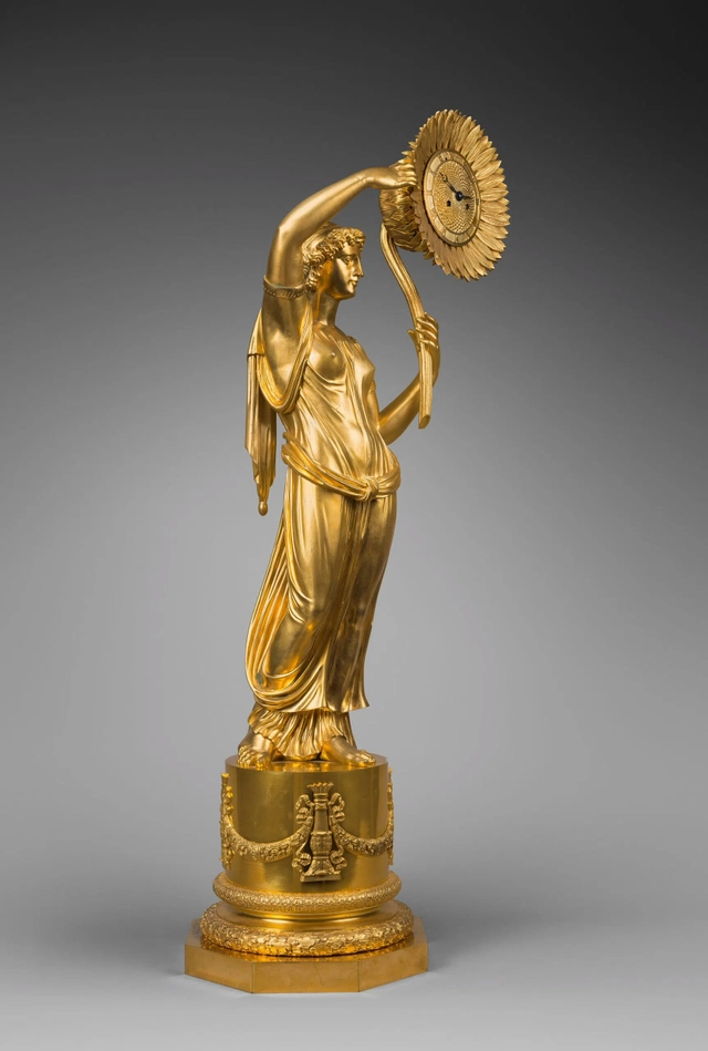 Pendule Franse, Clytia met zonnebloem, sculptuur C. Galle, Parijs, c. 1810 - afbeelding 2