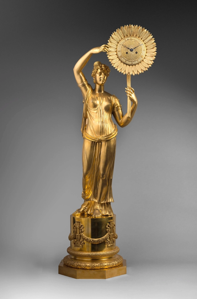 Pendule Franse, Clytia met zonnebloem, sculptuur C. Galle, Parijs, c. 1810 - afbeelding 1