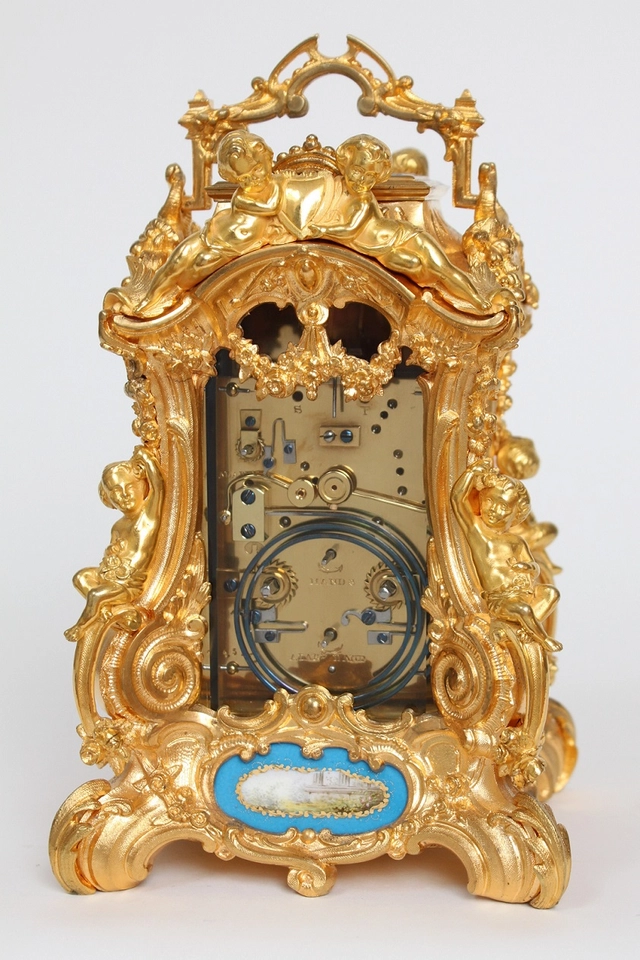 A rare French gilt Sevres mounted Rococo case carriage clock, Drocourt circa 1860 - afbeelding 7