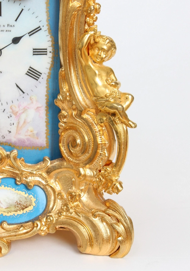 A rare French gilt Sevres mounted Rococo case carriage clock, Drocourt circa 1860 - afbeelding 10