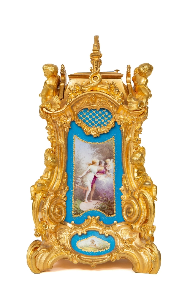 A rare French gilt Sevres mounted Rococo case carriage clock, Drocourt circa 1860 - afbeelding 3