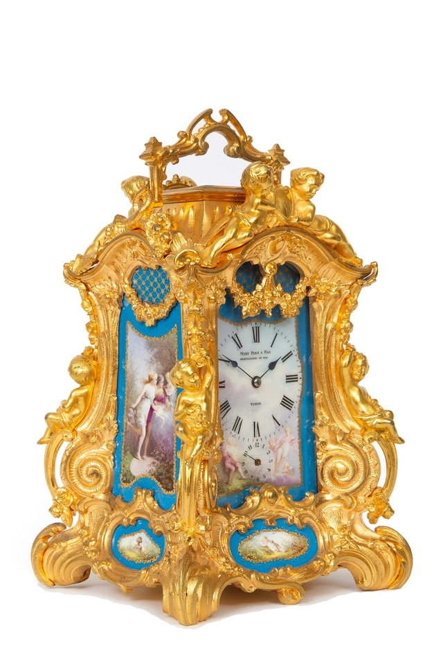 A rare French gilt Sevres mounted Rococo case carriage clock, Drocourt circa 1860 - afbeelding 1