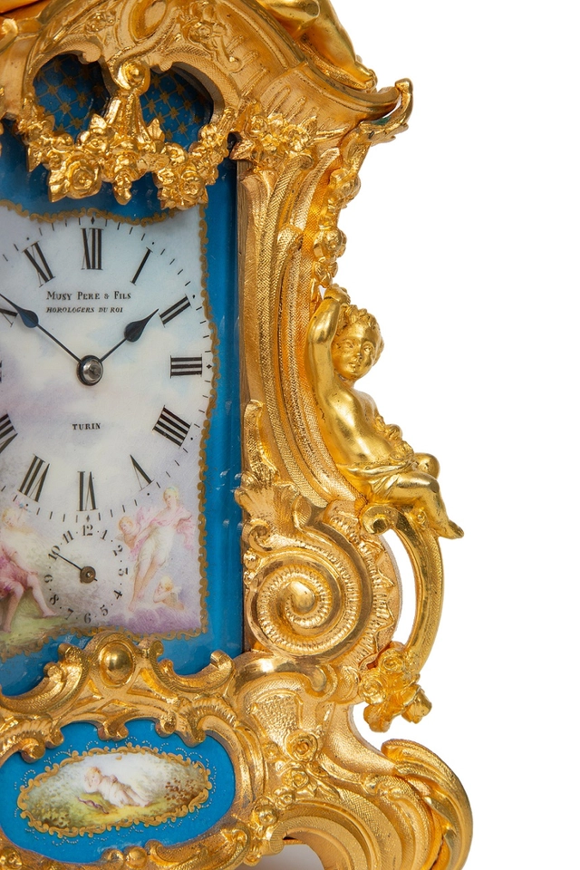 A rare French gilt Sevres mounted Rococo case carriage clock, Drocourt circa 1860 - afbeelding 6