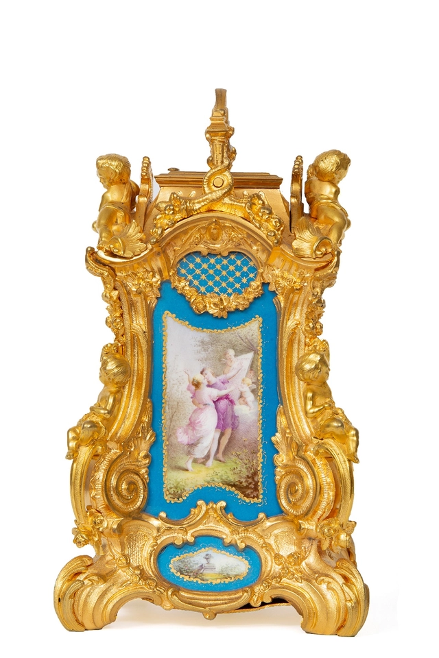 A rare French gilt Sevres mounted Rococo case carriage clock, Drocourt circa 1860 - afbeelding 4