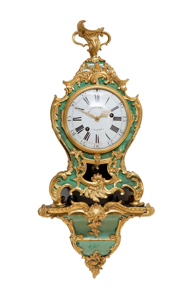 A small French Louis XV corne verte bracket clock, Coutterez A Lyon - afbeelding 4