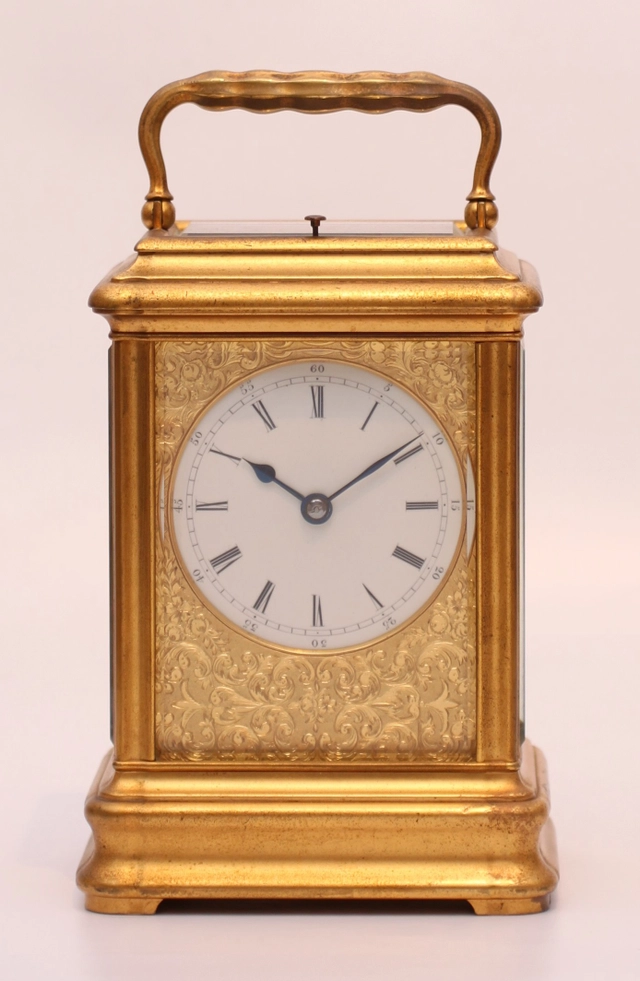 A fine French gilt brass 'Giant' carriage clock, Drocourt, circa 1870 - afbeelding 1
