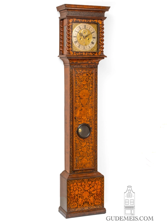 Éen vroege Engelse staande met marquetterie inleg, Williamson London, circa 1695. - afbeelding 1