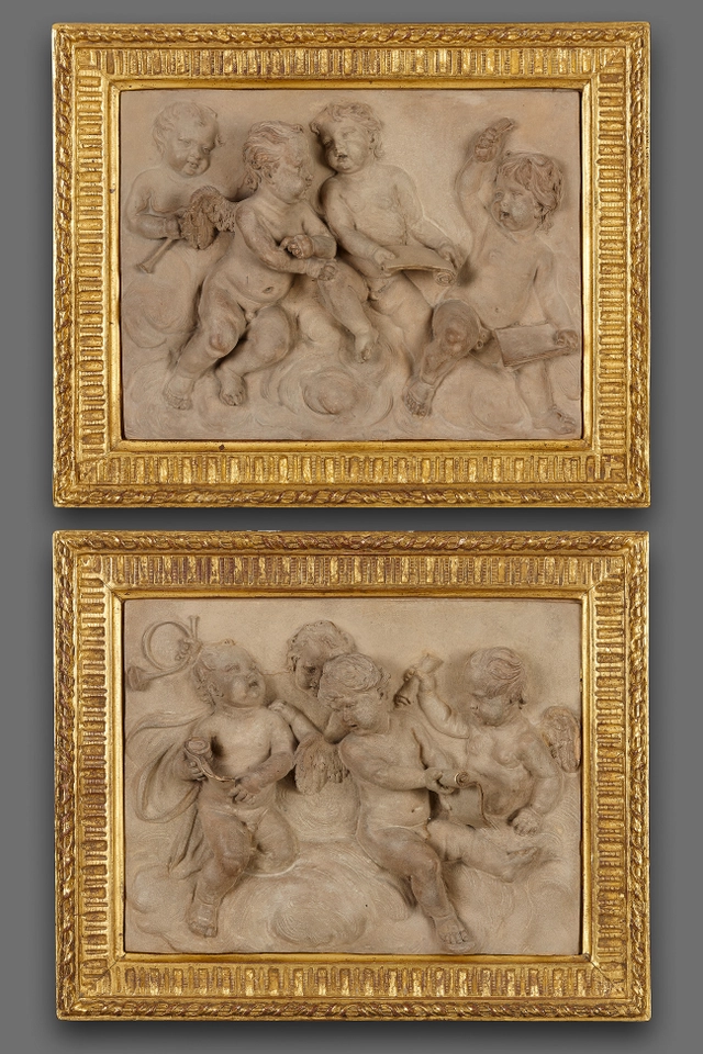 Paar terracotta Louis XVI plaquettes, toegeschreven aan Gilles-Lambert Godecharle - afbeelding 1