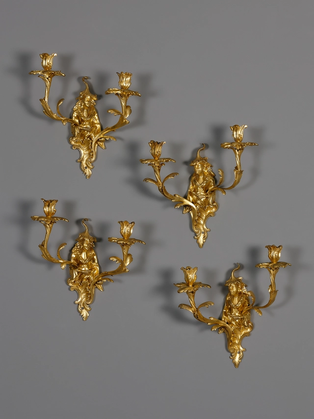 Vier Franse Louis XV appliques aux chinois - afbeelding 1