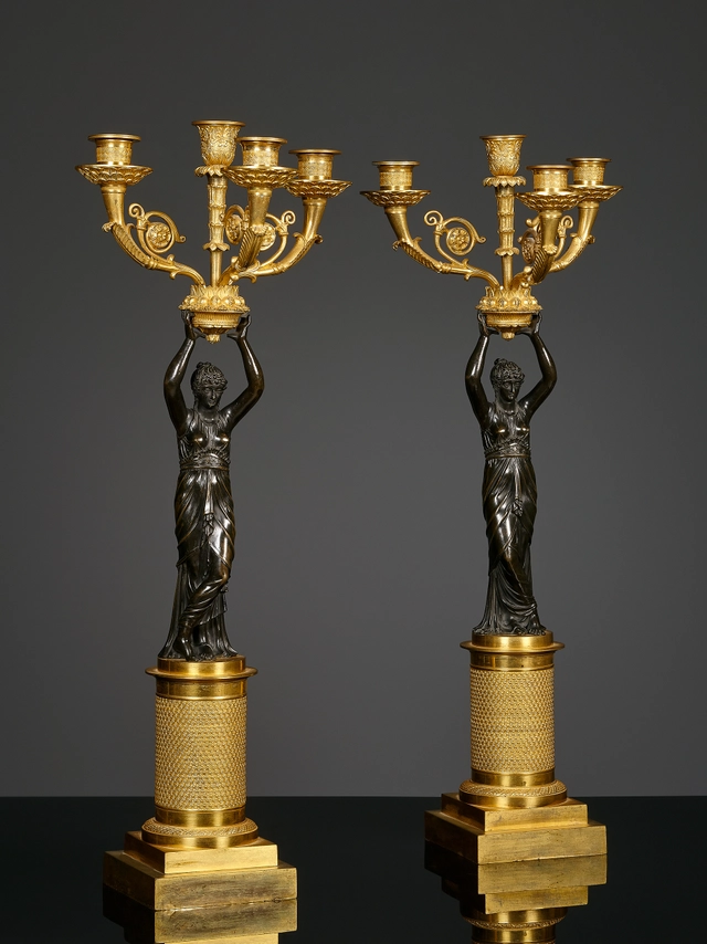 Pair of French Empire four-light candelabra