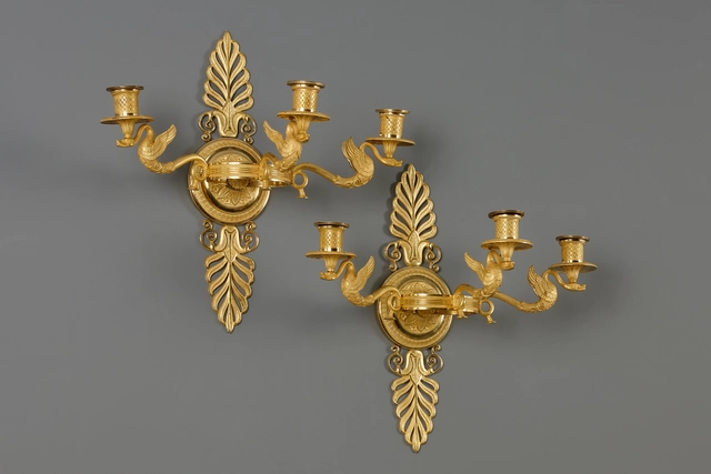Pair of French Empire three-light appliques