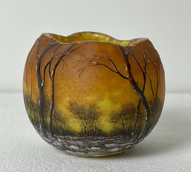 Daum Nancy, 1905, vaas met een winterlandschap. Buitengewoon verfijnd geëtst en geëmailleerd - afbeelding 2